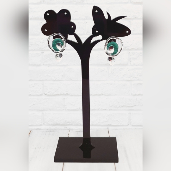 NEW Silver and Teal Abalone Circle Drop Earrings - Picture 5 of 9